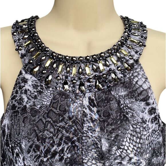 WHBM Halter Dress Sz 0 XS Snakeskin Print Beaded Embellishment Neckline - Picture 3 of 12